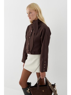 MARKALİSTE Yaka Detaylı Kısa Ceket Kahverengi