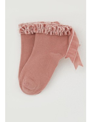 Katamino Kız Çocuk Soket Çorap Bilek Kısmı Fırfır Detaylı 1-12 Yaş, Gülkurusu