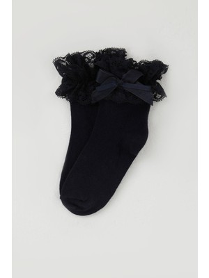 Katamino Kız Çocuk Soket Çorap Bilek Kısmı Dantel Detaylı 3-8 Yaş, Lacivert