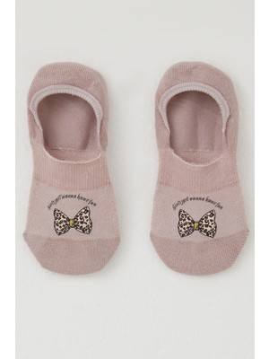 Katamino Kız Çocuk Babet Çorap Fiyonk Baskılı 5-14 Yaş, Gülkurusu