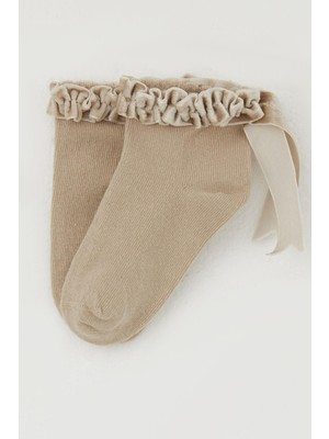 Katamino Kız Çocuk Soket Çorap Bilek Kısmı Fırfır Detaylı 1-12 Yaş, Bej