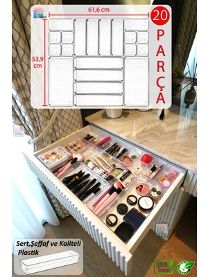 Color House 20 Parça Çekmece Içi Düzenleyici Modüler Makyaj Takı Kozmetik Aksesuar Şeffaf Organizer
