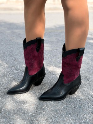 I Love Shoes Marnel Kadın Kovboy Çizme Bordo Nakışlı