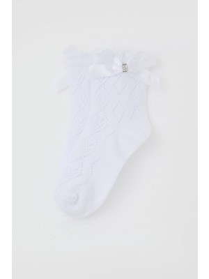 Katamino Kız Çocuk Soket Çorap File Detaylı 5-10 Yaş, Beyaz