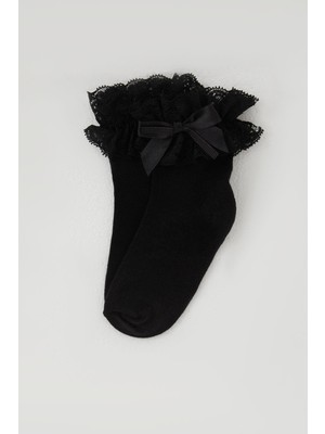 Katamino Kız Çocuk Soket Çorap Bilek Kısmı Dantel Detaylı 3-8 Yaş, Siyah
