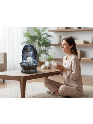 Hediyesahibi Dekoratif Işıklı Buda Tasarımlı Su Şelalesi