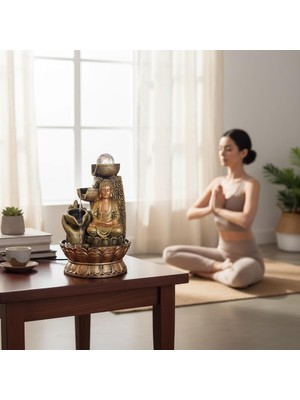 Hediyesahibi Zen Tarzı Masaüstü Şelale ve Buda Heykeli – Meditasyon ve Dekoratif Su Şelalesi