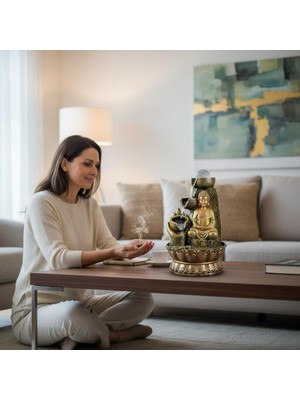Hediyesahibi Dekoratif LED Işıklı Buddha Şelale Masaüstü Su Şelalesi