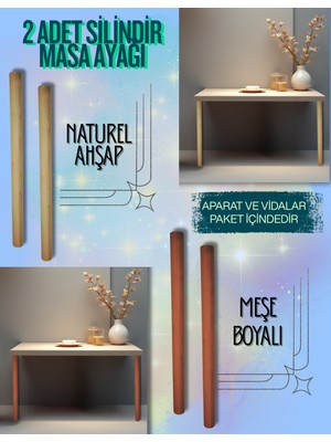 Orçin Ahşap 2 Adet Silindir Modeli Naturel Ahşap&meşe Boyalı Masa&sehpa Ayakları