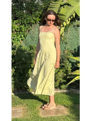 Lefon Askılı Midi Elbise