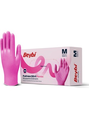 Beybi  Pudrasız Pembe Nitril Muayene Eldiveni - 100'LÜK Kutu