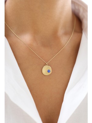 Zeyd Jewelry Antik Görünümlü Mavi Taşlı 14 Ayar Altın Kolye