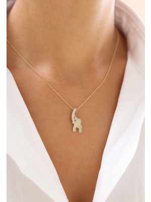 Zeyd Jewelry Mavi Işıltılı Fil 14 Ayar Altın Kolye