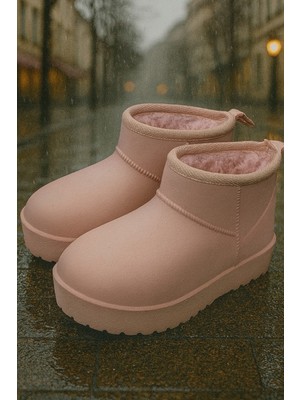 ModaFrato Softwarm Kadın Yünlü Yağmur Çizmesi Su Geçirmez Kar Botu Kısa Bot Içi Kürklü