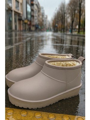 ModaFrato Softwarm Kadın Yünlü Yağmur Çizmesi Su Geçirmez Kar Botu Kısa Bot Içi Kürklü