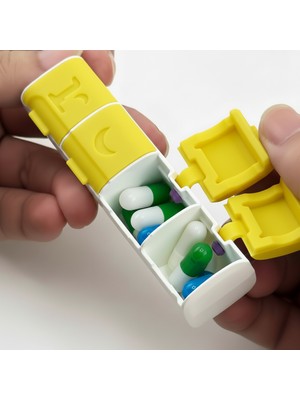 Ditmo Sarı Mıknatıslı 4 Bölmeli Günlük Ilaç Kutusu - Taşınabilir Vitamin Organizer