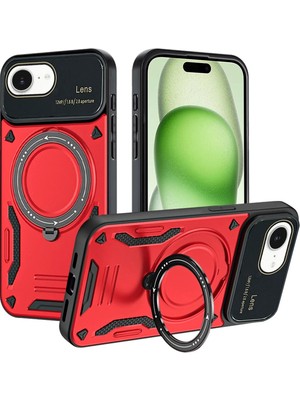 Kip GSM Iphone 16E Uyumlu Kılıf Kamera Lens Koruyuculu Magsafe Destekli 360 Dönen Halka Standlı Kapak