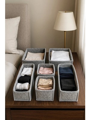 YUNUSOĞLU HOME Keçe Çekmece ve Dolap Düzenleyici Organizer Seti 6 Parça – Gri Çok Amaçlı Düzenleyici Kutular