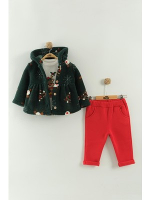 Name Baby & Kids Kız Bebek Peluş Ceketli Takım Yılbaşı Yeniyıl Temalı NBK-972