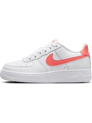 Nike Air Force 1 Af1 Gs Leather Unisex Sneaker Turuncu Swoosh Hakiki Deri Günlük Spor Ayakkabı Beyaz-Turuncu