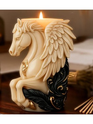 Yaratıcı Sanatlar Atölyesi Altın Varaklı Kanatlı Pegasus At Mum Dekoratif El Yapımı Tasarım Mum 10 cm