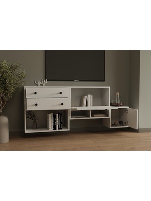 nettrends.net The New Trend Of Shopping Tv Konsolu 2 Çekmece 2 Kapaklı Nordic Stil Asimetrik Salon Mobilyası MST-TVT-1044