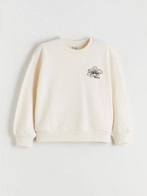 LC Waikiki Lcw Kids Ekru Bisiklet Yaka Çiçekli Kız Çocuk Sweatshirt