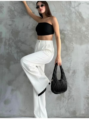 My Lunessa Yüksek Bel Beyaz Kumaş Palazzo Pantolon