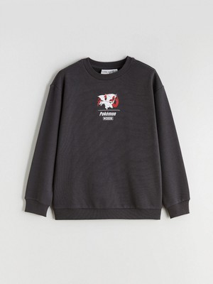 LC Waikiki Lcw Kids Antrasit Bisiklet Yaka Pokemon Baskılı Erkek Çocuk Sweatshirt