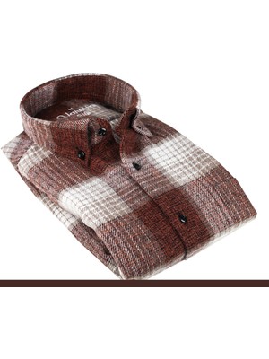 Varetta Erkek Kahverengi Kışlık Kalın Kareli Oduncu Gömlek – Cepli Geniş Kesim Trend Gömlek Model