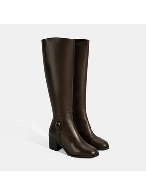 Desa Kadın Kahve Kalın Topuklu Deri Çizme