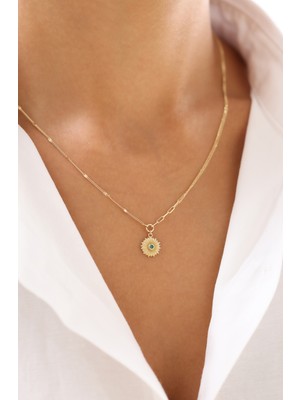 Zeyd Jewelry Yeşil Taşlı Güneş Figürlü 14 Ayar Altın Kolye