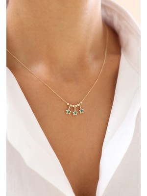 Zeyd Jewelry Yıldız Figürlü Yeşil Taşlı 14 Ayar Altın Kolye