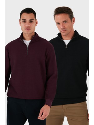 Buratti Pamuklu Regular Fit Yarım Fermuarlı Dik Yaka 2'li Paket Sweat Erkek Sweat 5905716S2