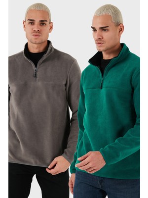 Buratti Regular Fit Anti-Pilling Tüylenme Yapmayan Dik Yaka Şardonlu 2'li Paket Polar Erkek POLAR 5896700S2