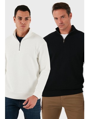 Buratti Pamuklu Regular Fit Yarım Fermuarlı Dik Yaka 2'li Paket Sweat Erkek Sweat 5905716S2