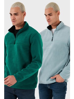 Buratti Regular Fit Anti-Pilling Tüylenme Yapmayan Dik Yaka Şardonlu 2'li Paket Polar Erkek POLAR 5896700S2