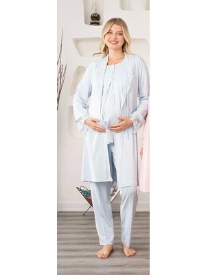 ENG Bone 5905 Kadın Lohusa Viskon Klasik 3'lü Pijama Takımı