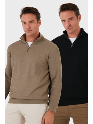 Buratti Pamuklu Regular Fit Yarım Fermuarlı Dik Yaka 2'li Paket Sweat Erkek Sweat 5905716S2