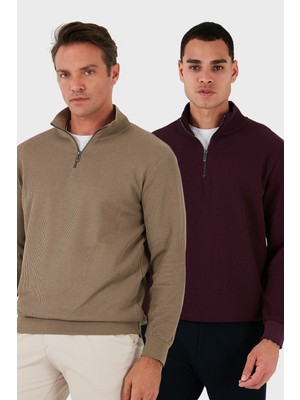 Buratti Pamuklu Regular Fit Yarım Fermuarlı Dik Yaka 2'li Paket Sweat Erkek Sweat 5905716S2