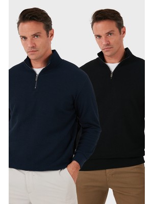 Buratti Pamuklu Regular Fit Yarım Fermuarlı Dik Yaka 2'li Paket Sweat Erkek Sweat 5905716S2