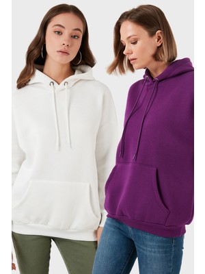 Lela Regular Fit Pamuklu Kapüşonlu Yaka Şardonlu Kışlık 2'li Paket Sweat Bayan Sweat 5863854S2