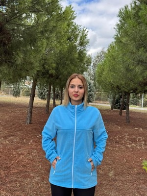 ARZ Kadın Kışlık Önü Fermuarlı Turkuaz Renk Polar Ceket