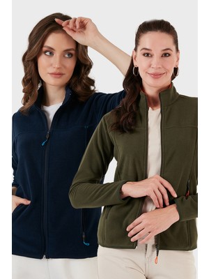 Lela Slim Fit Anti-Pilling Tüylenme Yapmayan Fermuarlı Cepli Hırka 2' Li Paket Polar Bayan Polar 5907002S2