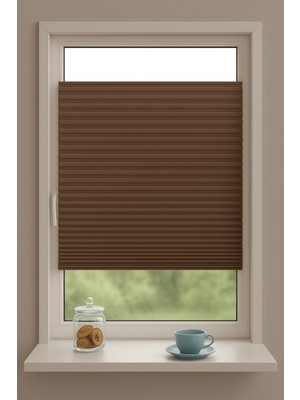 Mahra Shop Kahve Rengi Katlanabilir Plise Perde, Cam Balkon Perdeleri, Ofis Perdeleri, Pvc Pencere Perdeleri