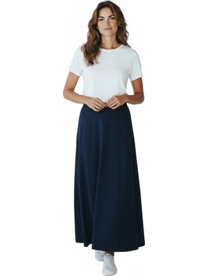 Ece Giyim Kadın Beli Lastikli Yanlardan Divet Detaylı Kalın Kışlık Etek