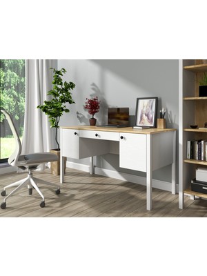 Sakura Hunerika Kanio 2 Kapak Tek Çekmeceli Çalışma Masası -Wood Beyaz-Minifiks Bağlantılı