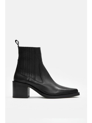 Nilufarr Caroline Siyah Hakiki Deri Kadın Topuklu Bot
