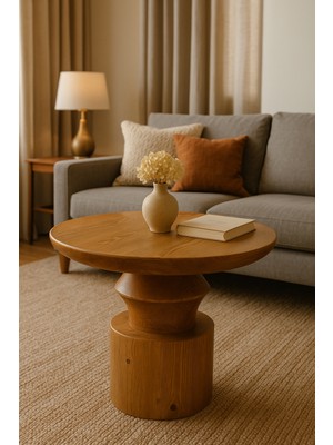 Nordtre Ahşap Orta Sehpa Tik Ağacı Renk Mantar Sehpa