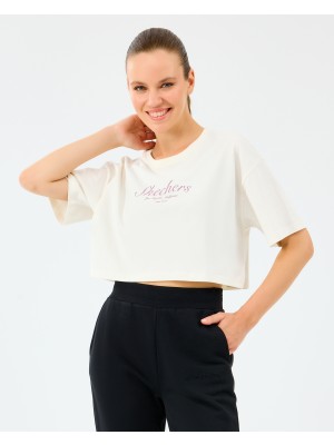 Skechers W Heavy Fabric T-Shirt Kadın Beyaz Tshirt S2520183-3855
